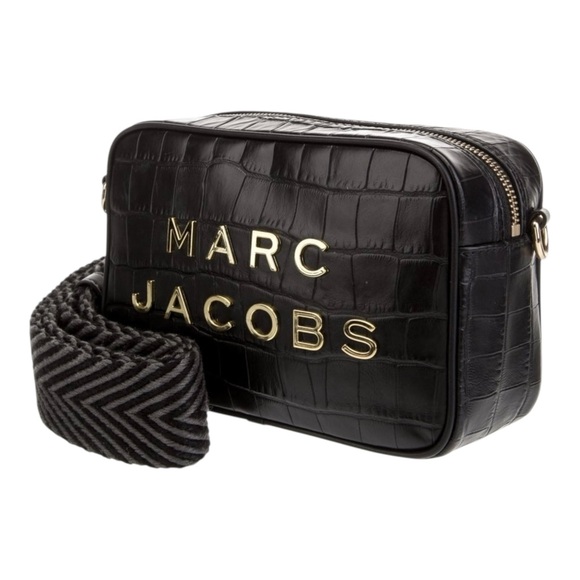 Marc Jacobs Flash Croc-Embossed Crossbody Bag Black Leather Gold Hardware - Picture 5 of 13